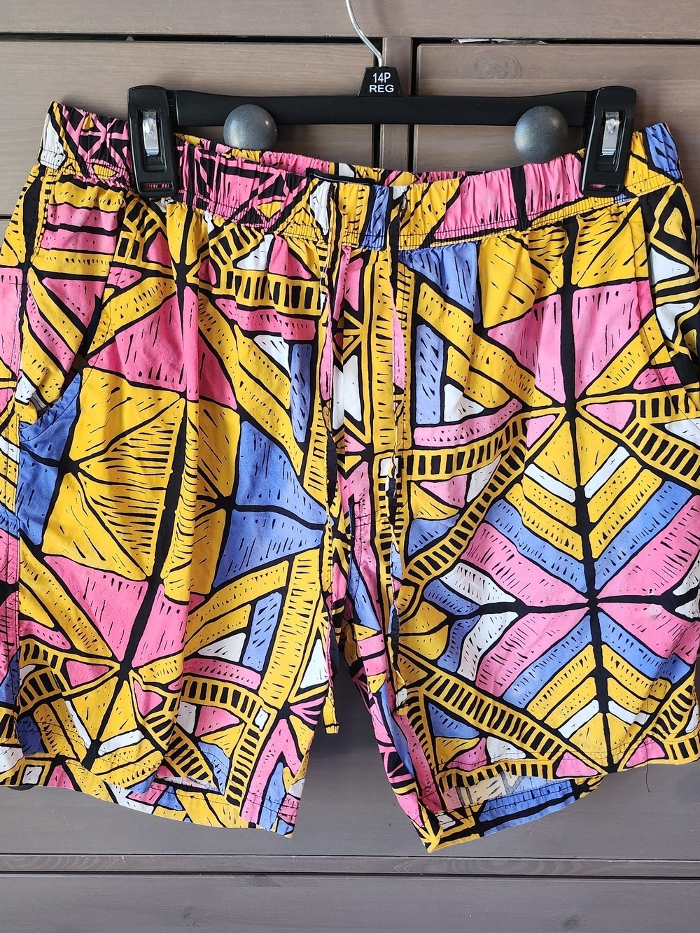 MASSIVE Geometric Print Shorts - Pink Yellow Blue Men's Large